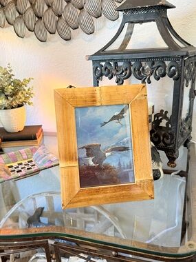 Vintage Bamboo Wood Frame with Metallic Eagle Art
